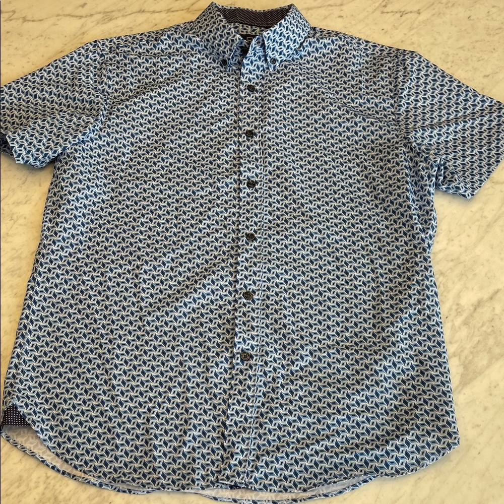 Michael Stephan Casual Blue Patterned Button-Down Shirt